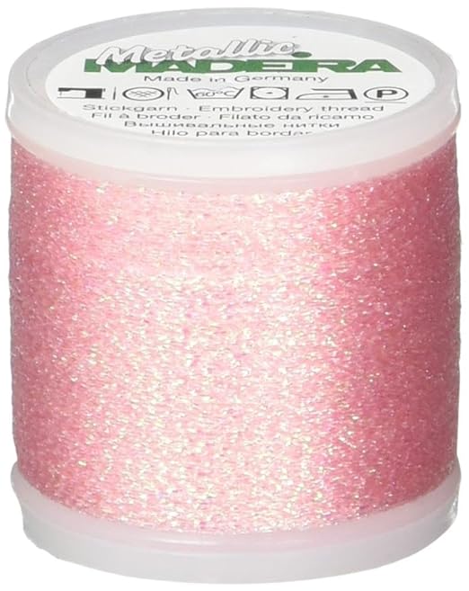 Madeira 9842-302 Metallic Nylon/Polyester Embroidery Thread, 40wt/220 yd, Pale Pink
