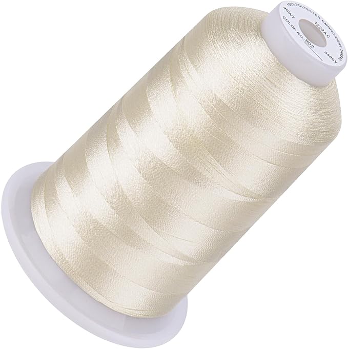 Simthread 5500Yds Embroidery Thread, 5000M High-Yardage 40WT 100% Polyester Thread – 170+ Vivid Colors, High-Speed Rated – Compatible with Brother, Singer, Janome & More - Ivory 902