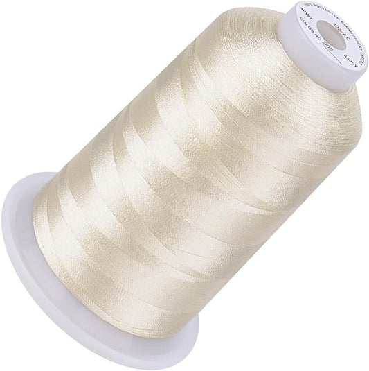 Simthread 5500Yds Embroidery Thread, 5000M High-Yardage 40WT 100% Polyester Thread – 170+ Vivid Colors, High-Speed Rated – Compatible with Brother, Singer, Janome & More - Ivory 902