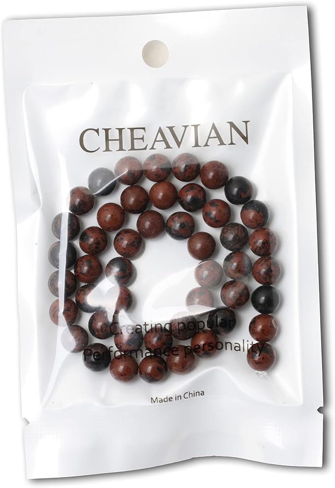 cheavian 45pcs 8mm natural mahogany obsidian stone round loose beads for jewelry making 1 strand 15"