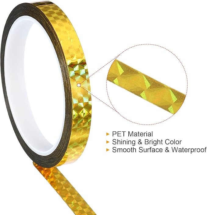 PATIKIL Prism Tape 0.5 Inch x 55 Yards, Holographic Metalized Reflective Adhesive for Detailing Accent Wall Decor Art, Gold