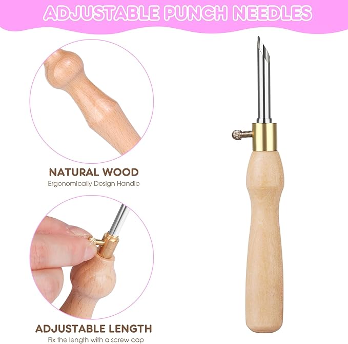 MSDADA 29PC Punch Needle Kit for Adults Beginner, Adjustable Punch Needle Tool with Different Size Needles, Wooden Handle Embroidery Pen Set, Perfect for Gifts, Decoration & DIY Craft Project