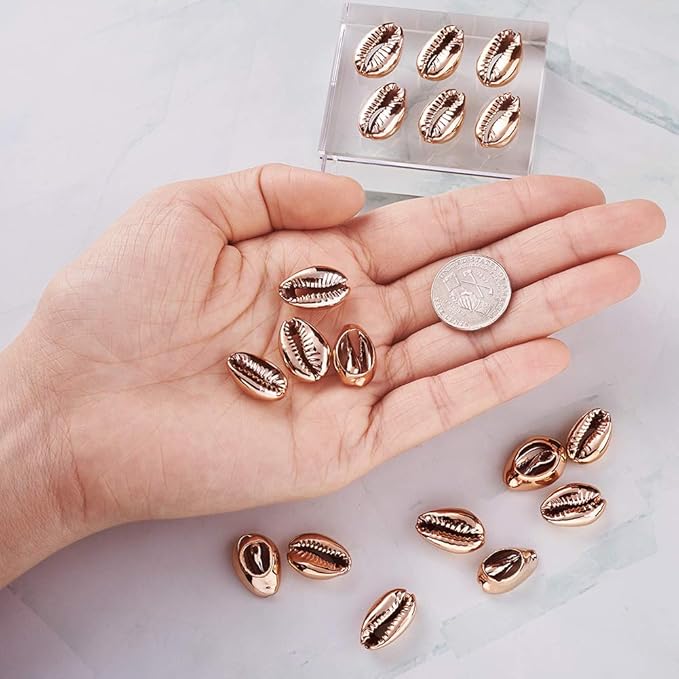 Cheriswelry 50pcs Electroplated Shell Beads Rose Gold Cowrie Spirals Spacer Summer Beach Loose Beads Charms 1520mm for Vase Filler Fish Tanks DIY Jewelry Making