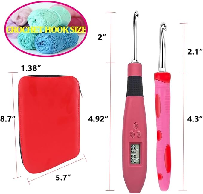 Light Up Crochet Hooks Set-Crochet Hooks Set Digital with 24 Interchangeable Crochet Kit,Lighted Crochet Hooks with 2 Levels Led,Beginner Knitting Kit for Stitch & Row Counter