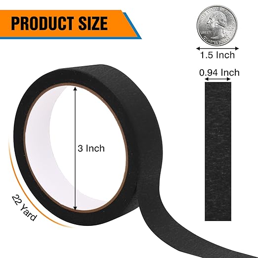 HongWay Masking Tape 1 Inch, 6 Rolls x 22yd (132yds in Total) Painters Tapes for Painting Labeling Arts Crafts, Easy Removal, No Residue (0.94inBlack)