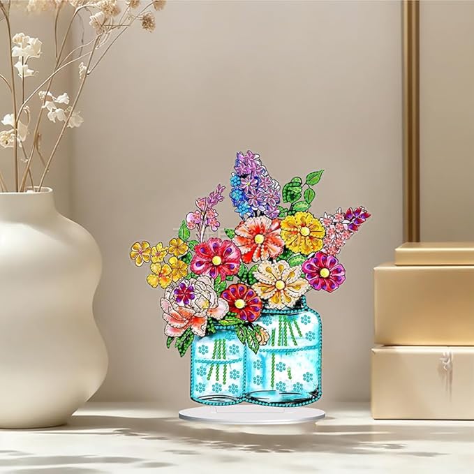 hyzsj DIY Diamond Desktop Ornament Vase,Crystal Diamond Art Painting Tabletop Ornaments Single Sided,Ornament for Adult Beginner Home Office Decor Crafts Gift
