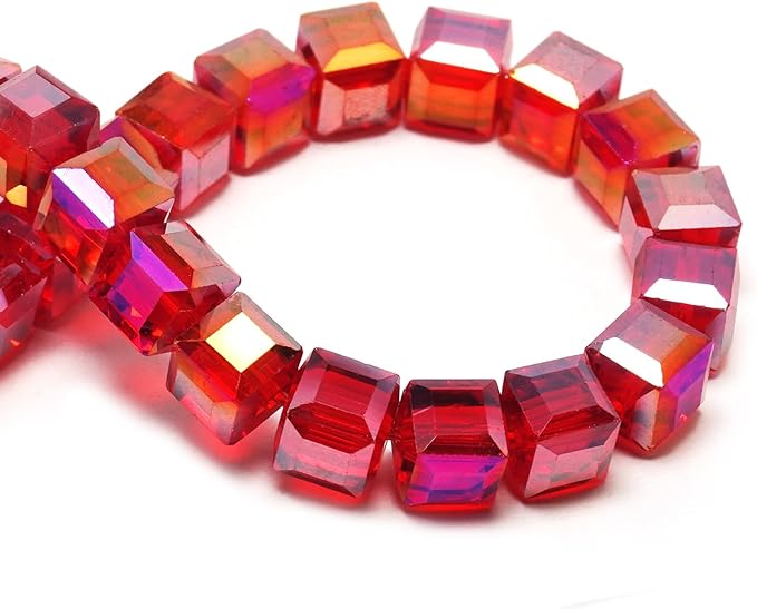 6mm Sparkle Cube Crystal Beads for Jewelry Making - Faceted Spacer Beads for Bracelets(94-100pcs, Red AB)