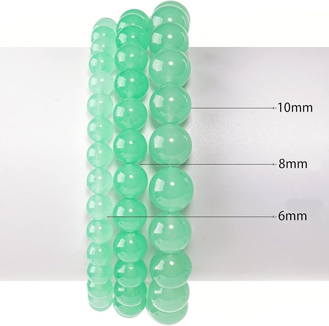 8mm Natural Green Chalcedony Round Bead - 45PCS Bulk Gemstone Beads for Jewelry Making, DIY Bracelets, Necklaces - Includes Crystal Stretch Cord - Stone Beads for Crafting Gifts