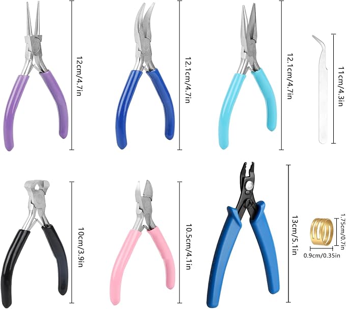 6 pcsjewelry pliers set, include needle round bent nose zipper wire cutter looper jewelry pliersset, wire wrapping tools for jewelry making repair diy arts and crafting, jewelers pliers set