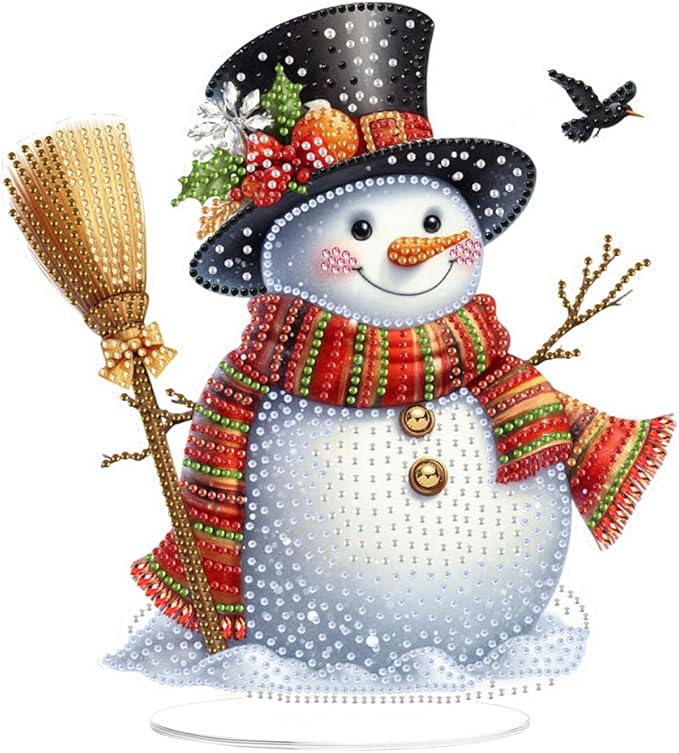 LAKEQUILL Christmas Diamond Painting Kits, Tabletop Ornament, Stand Up Diamond Art Desktop Kits for Home Office Decor, New Year Gift - Xmas Snowman