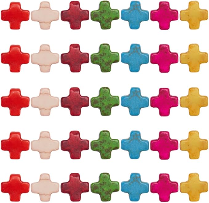 SUNNYCLUE 1 Box 250Pcs Cross Beads Mini Small Colorful Cross Charms Bulk Easter Synthetic Turquoise Stone Cross Bead Tiny Pocket Crosses Crucifix Loose Spacer Beads for Jewelry Making Kits Adult