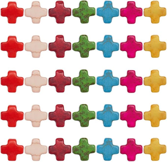 SUNNYCLUE 1 Box 250Pcs Cross Beads Mini Small Colorful Cross Charms Bulk Easter Synthetic Turquoise Stone Cross Bead Tiny Pocket Crosses Crucifix Loose Spacer Beads for Jewelry Making Kits Adult