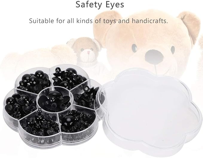 Watris Veiyi 184PCS Plastic Safety Eyes, Stuffed Animal Eyes, Black Crochet Eyes, Craft Doll Toys Eyes, Mushroom Domed Sewing Buttons for Amigurumi Stuffed Doll Plush Animal Puppet