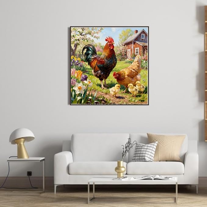 KYOQFVN Farm Counted Cross Stitch Kits for Adults, Rooster Stamped Cross Stitch Kits, Needlepoint Cross-Stitch Patterns Embroidery Kits Arts and Crafts for Home Decor 14×14Inch