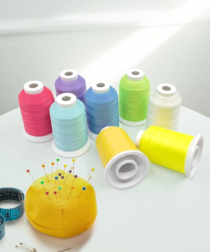 8 Colors Luminary Glow in The Dark Embroidery Machine Thread Kit, 30WT(150D/2), 500m/SP Glow in the Dark Thread for Embroidery, Quilting, Hand Crafts & Sewing
