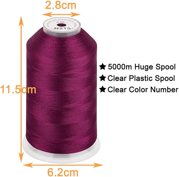 New brothread - Single Huge Spool 5000M Each Polyester Embroidery Machine Thread 40WT for Commercial and Domestic Machines - Wine Red(Janome Color)