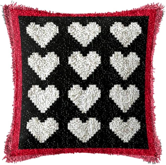 LAPATAIN Latch Hook Kits for DIY Throw Pillow Cover,Love Stripes Needlework Cushion Cover Hand Craft Crochet 17x17inch
