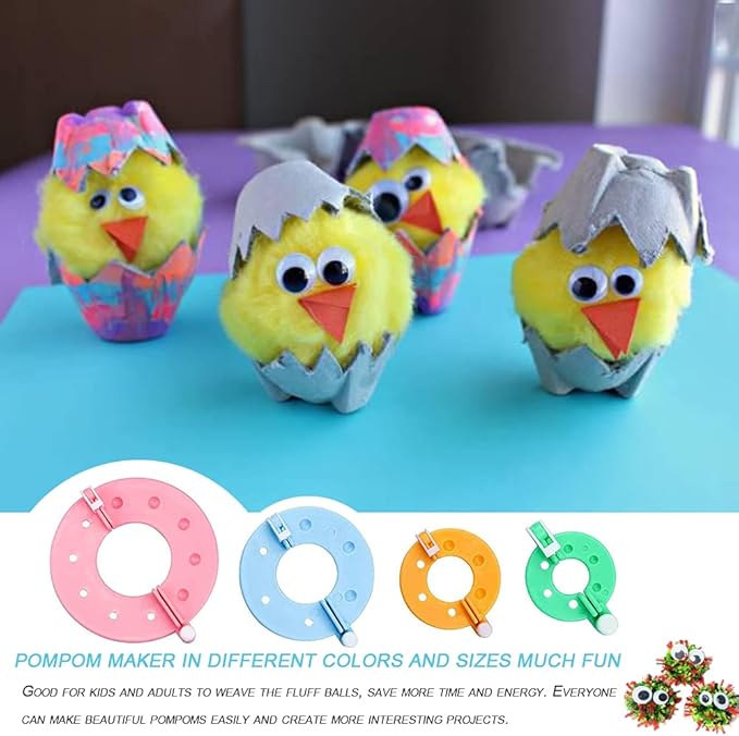 Pom Pom Maker,30pcs Pom Pom Makers kit Includes 8 PCS Pom Pom Maker+2pcs Scissors+10pcs Plastic Needles+10pcs kntting Stitch Markers for DIY Wool Yarn Knitting Craft Project for Everyone (30)