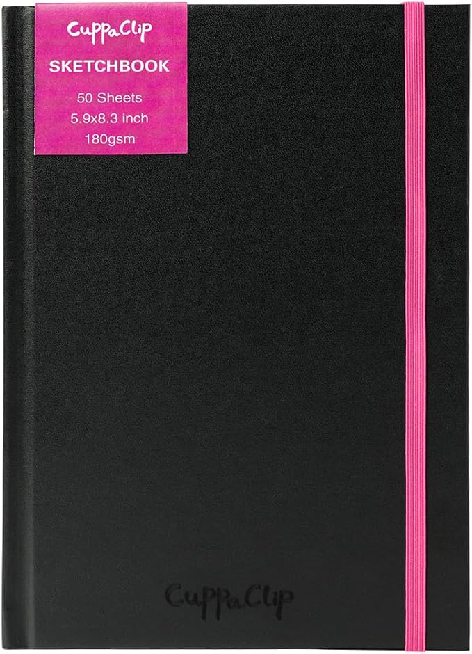 CuppaClip Sketch Book Hardcover Drawing Pad 300GSM Acid-Free Paper Spiral Bound Sketchbook 50 Sheets/100 Pages Art Supplies (Hardcover, 5.9x8.3in)
