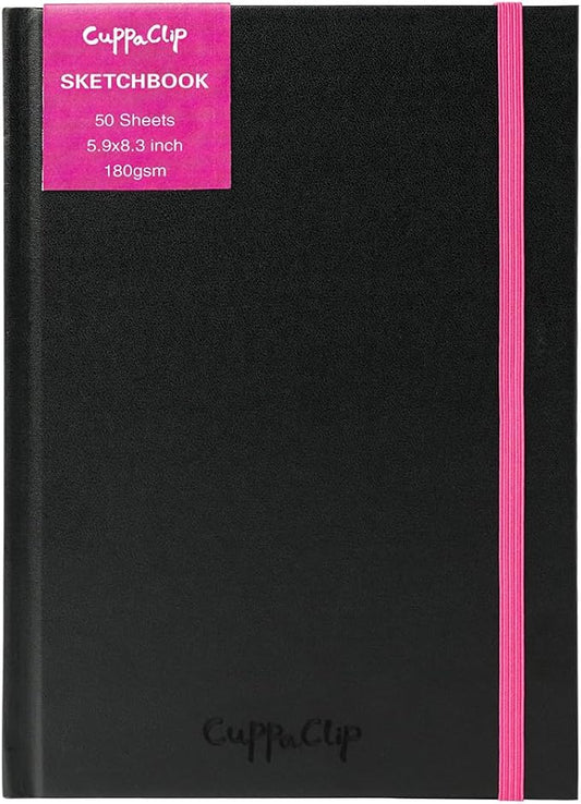 CuppaClip Sketch Book Hardcover Drawing Pad 300GSM Acid-Free Paper Spiral Bound Sketchbook 50 Sheets/100 Pages Art Supplies (Hardcover, 5.9x8.3in)