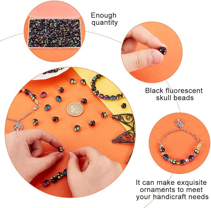 arricraft 500 Pcs Acrylic Skull Beads, Black Skeleton Skull Head Beads Craft Style Skull Shape Acrylic Loose Beads for DIY Craft Jewelry Making Bracelet Necklace