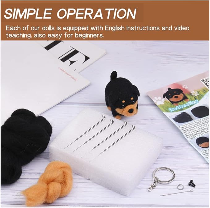 QMNNMA Felting Kit, Animals Needle Felting Set, DIY Wool Felt Materials Set with Felting Tool and Instruction for Needle Felting Craft Project and DIY Handmade
