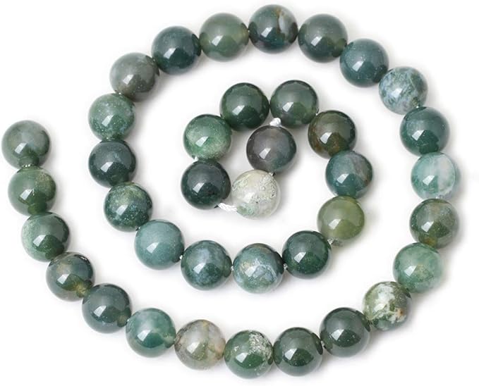 35PCS 10mm Natural Moss Agate Gemstone Round Loose Beads for Jewelry Making DIY 1 Strand 15"