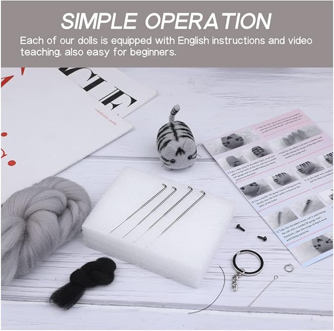 QMNNMA Felting Kit for Beginner, Animals Needle Felting Set, DIY Wool Felt Materials Set with Felting Tool and Instruction for Needle Felting Craft Project and DIY Handmade