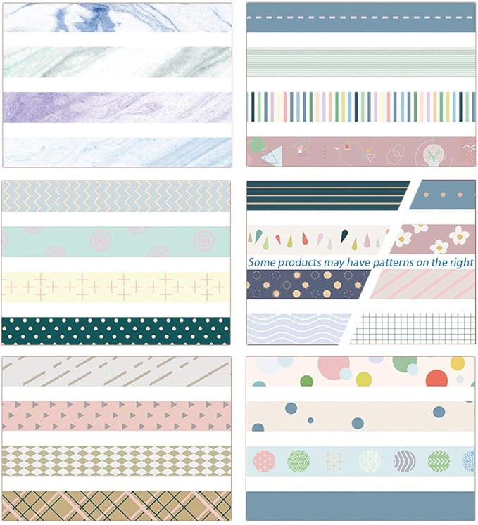 YUBBAEX 24 Rolls Washi Tape Set Basic Skinny Masking Decorative Tapes for Arts, DIY Crafts, Journals, Planners, Scrapbooking, Wrapping (Basic Patterns)