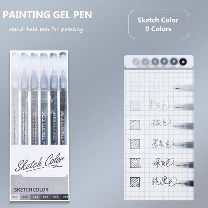 Gel Pens with Fine Point 0.6mm, 6 Colors Drawing Pencils for Adult Coloring Books Smooth Writing Pen Set for Journaling(Sketch Color)