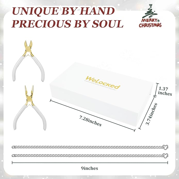 Permanent Bracelet Kit for Couples - DIY Sterling Forever Bracelets Making Set with Locking Heart Clasp, Ideal Gift for Christmas, Anniversary, Valentine's Day & Date Night Activity