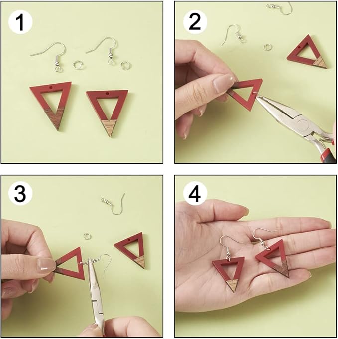 Beadthoven 12pcs/6 Pairs Natural Wood Resin Triangle Charms DIY Earrings Pendants Mixed Colors Hollow Triangle Wooden Pieces Pendants for Statement Jewelry Making Findings