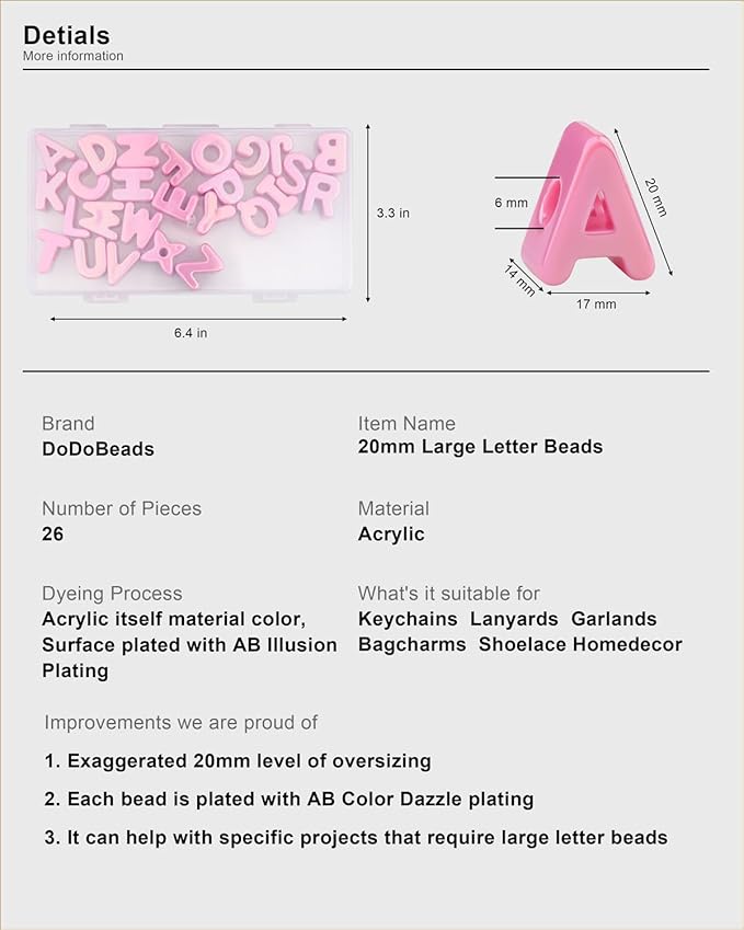 26 Pcs Cute Large Pink Letter Beads, 20mm Jumbo Square Acrylic Letter Beads, Big Letter Beads for Bracelets, Necklaces, Bagcharms, Shoelaces, Keychains, Lanyards, Letter Charms for Craft
