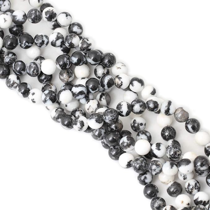 cheavian 35pcs 10mm natural black white zebra jasper gemstone round loose beads crystal energy stone for diy jewelry making 1 strand 15"