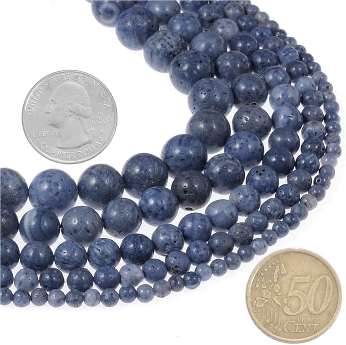 8mm Natural Blue Coral Gemstone Round Loose Beads Crystal Stone Bracelet Necklace Accessories Crafts for Jewelry Making DIY,1 Strand 15"
