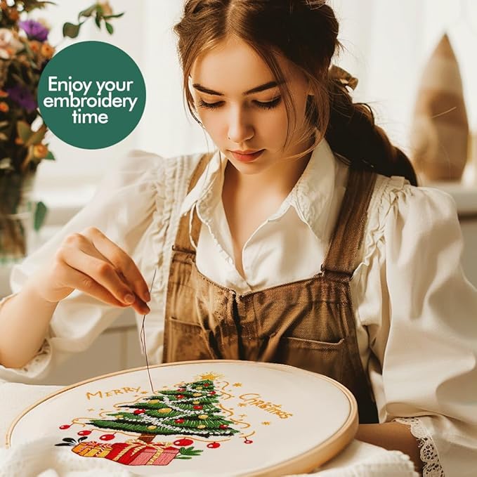 christmas embroidery kits: 3 pack cross stitch kit for beginners adults, diy ornaments craft kit with all tools & instructions, stamped hand embroidery starter kit for holiday crafts & xmas home decor