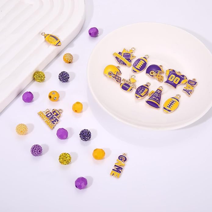 2200PCS+ Game Day Beads Charms for Bracelet Making Polymer Clay Beads Crystal Pearl Letter Gold Spacer Beads Football Charms for Game Day Bracelet Necklace Making DIY Crafts