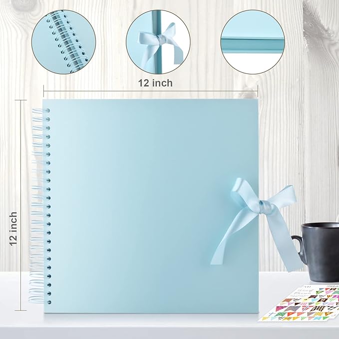 GOTIDEAL 12 x 12 Inch Scrapbook Album with 10 Metallic Markers,80 Pages Craft Paper Photo Album for Wedding and Anniversary, Family DIY Photo Album with Scrapbooking Stickers Corners(Blue)