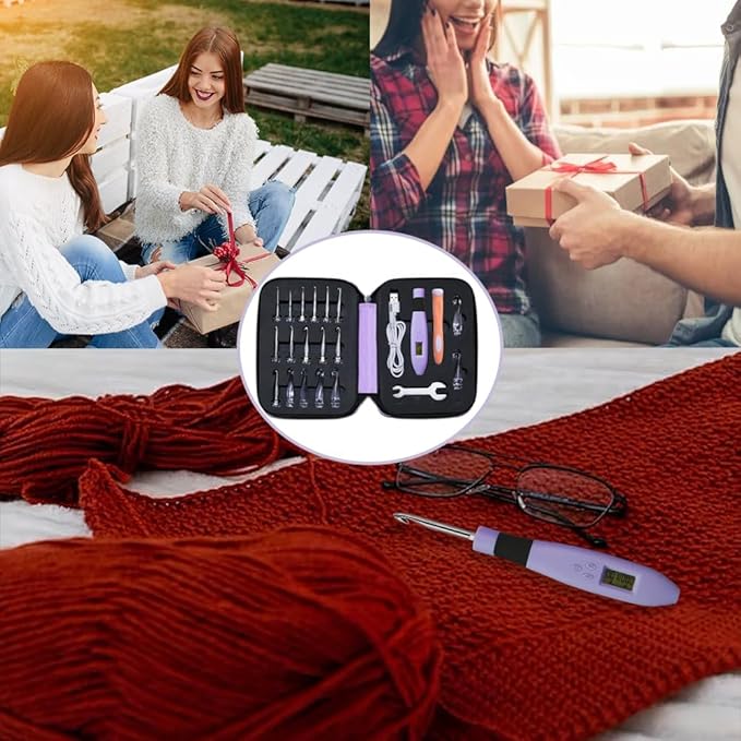 Yarniss 18 Size Counting Crochet Hooks Set with Light, Digital Crochet Hooks with Metal Head 2.0mm~14.0mm