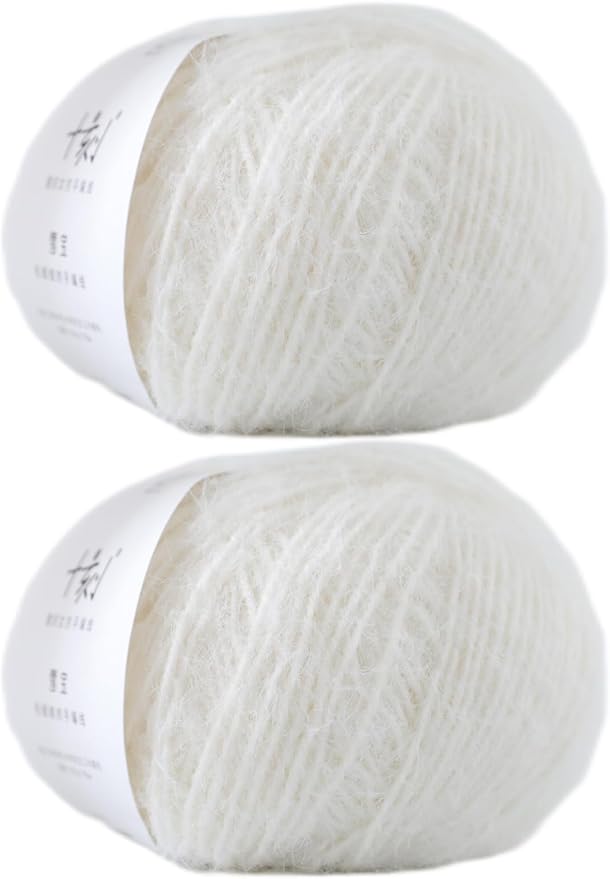Snowbaby Wool Acrylic Blend Long Pile Yarn,(Worsted) Warm and Luxurious Fuzzy Yarn for Knitting and Crocheting DIY Hats Scarves Sweaters, 2 * 3.52oz/100g 207yds(01-Snow)