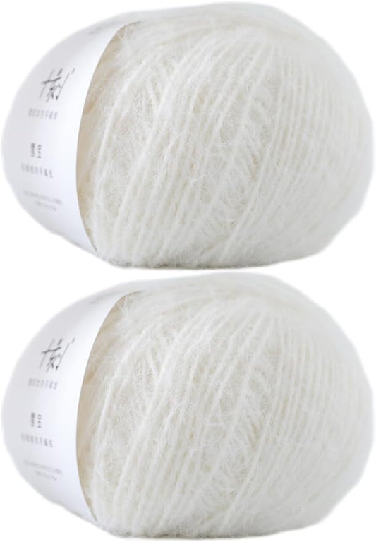Snowbaby Wool Acrylic Blend Long Pile Yarn,(Worsted) Warm and Luxurious Fuzzy Yarn for Knitting and Crocheting DIY Hats Scarves Sweaters, 2 * 3.52oz/100g 207yds(01-Snow)