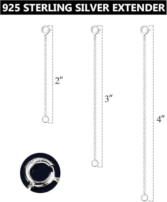3 Pcs 925 Sterling Silver Necklace Extenders for Women Durable Strong Removable Necklace Bracelet Anklet Extension Jewelry Making Chains