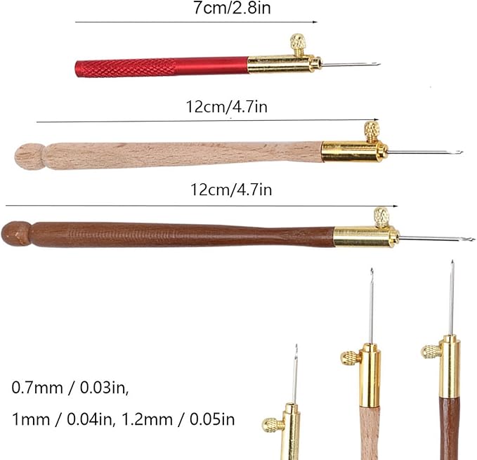 Tambour Embroidery Kit Tambour Hook 3Pcs Stainless Steel Wood Handle Embroidery Crochet Hooks Punch Needle with 9 Needles French Tambour Beading Sequins Sewing Craft Tool