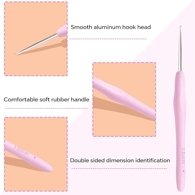 Small Size Crochet Hook Lace Crochet Needle, 1mm Crochet Hook, Ergonomic Crochet Hooks，Embroidery Thread Knitting Weaving Tool (1 mm)