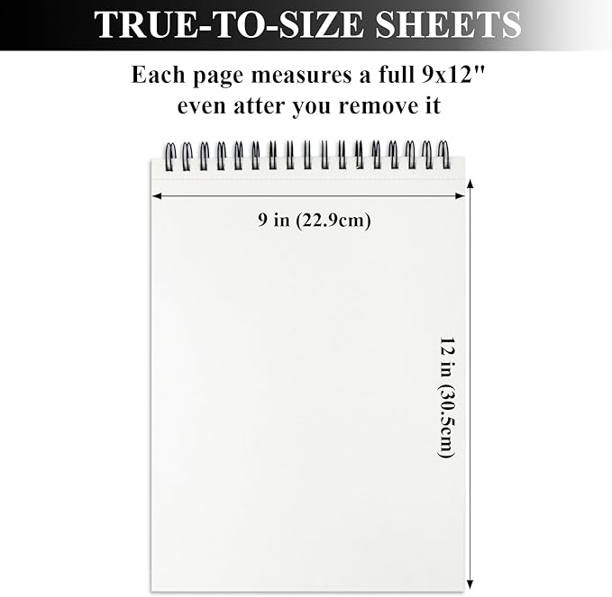 9" x 12" sketch book, top spiral sketchbook, 100 sheets sketch pad, (68 lb/100 gsm) drawing paper pad, drawing pad for kids, artist sketchbook for drawing, illustration & art supplies.