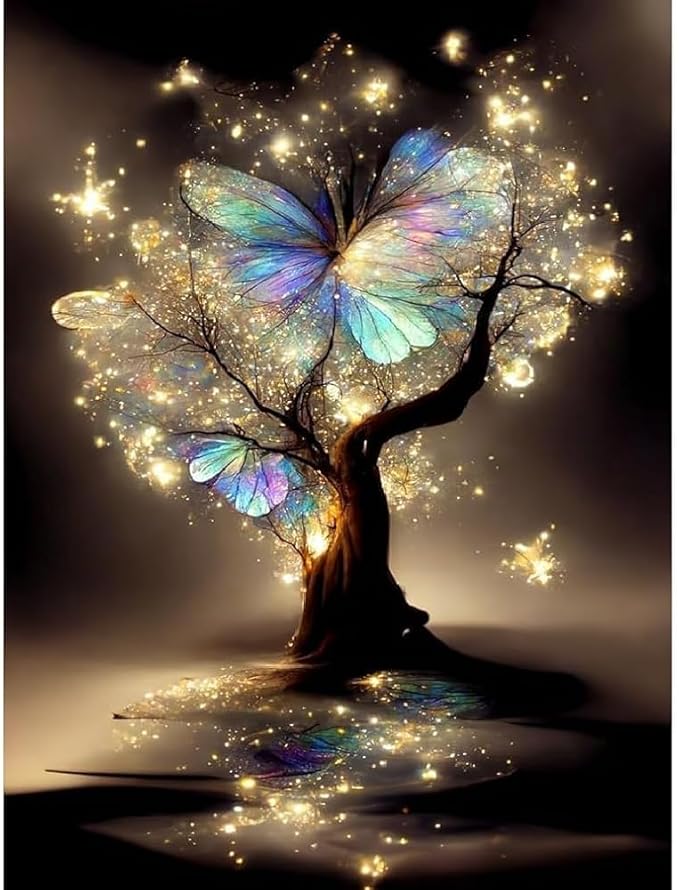 WUDWL Square Diamond Painting Kits Square Drill Diamond Painting,Square Diamond Art,Butterfly Tree DIY Gem Art Kits for Adults and Crafts for Gifts and Home Wall Decor 12x16inch