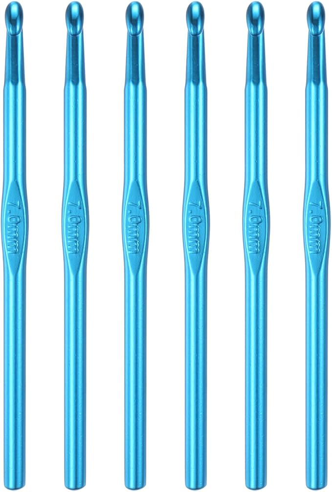 uxcell Aluminum Crochet Hook 7mm Knitting Needles for DIY Craft Yarn Blue 6Pcs