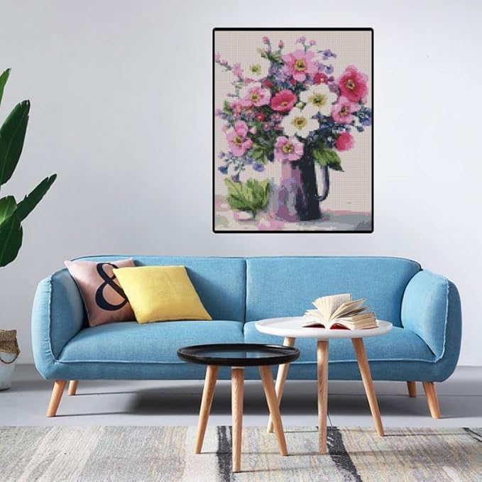 Flowers Stamped Cross Stitch Kits Flowers Cross Stitch Patterns,Dimensions Cross Stitch Kits Embroidery Kit Arts and Crafts for Beginners 15.7x11.8 inch