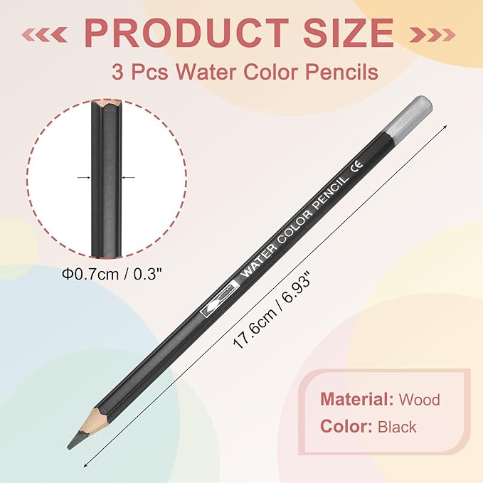 PATIKIL Watercolor Pencils, Black Color Pencil Set Sketch Coloring Drawing Colored Pencils Bulk Artist Drawing Supplies for Adult Coloring Book Blending, 3 Pcs