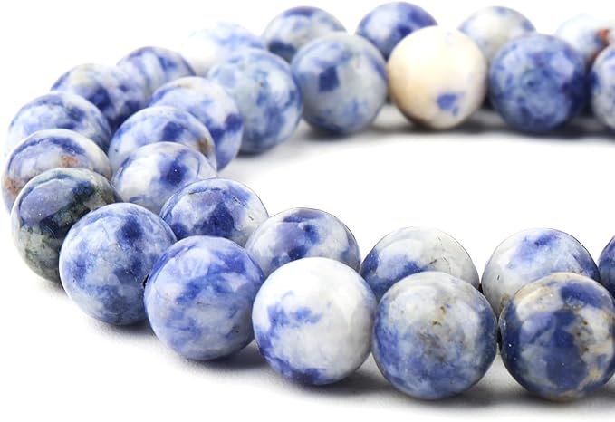 Natural Stone Beads for Jewelry Making - 6mm Gemstone Round Beads for Bracelets(58-60pcs, 6mm, Blue Spot Jasper)